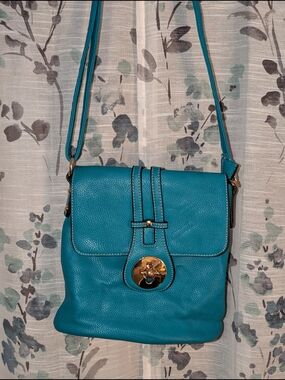 Teal Crossbody Shoulder Bag with Gold Turn-Lock